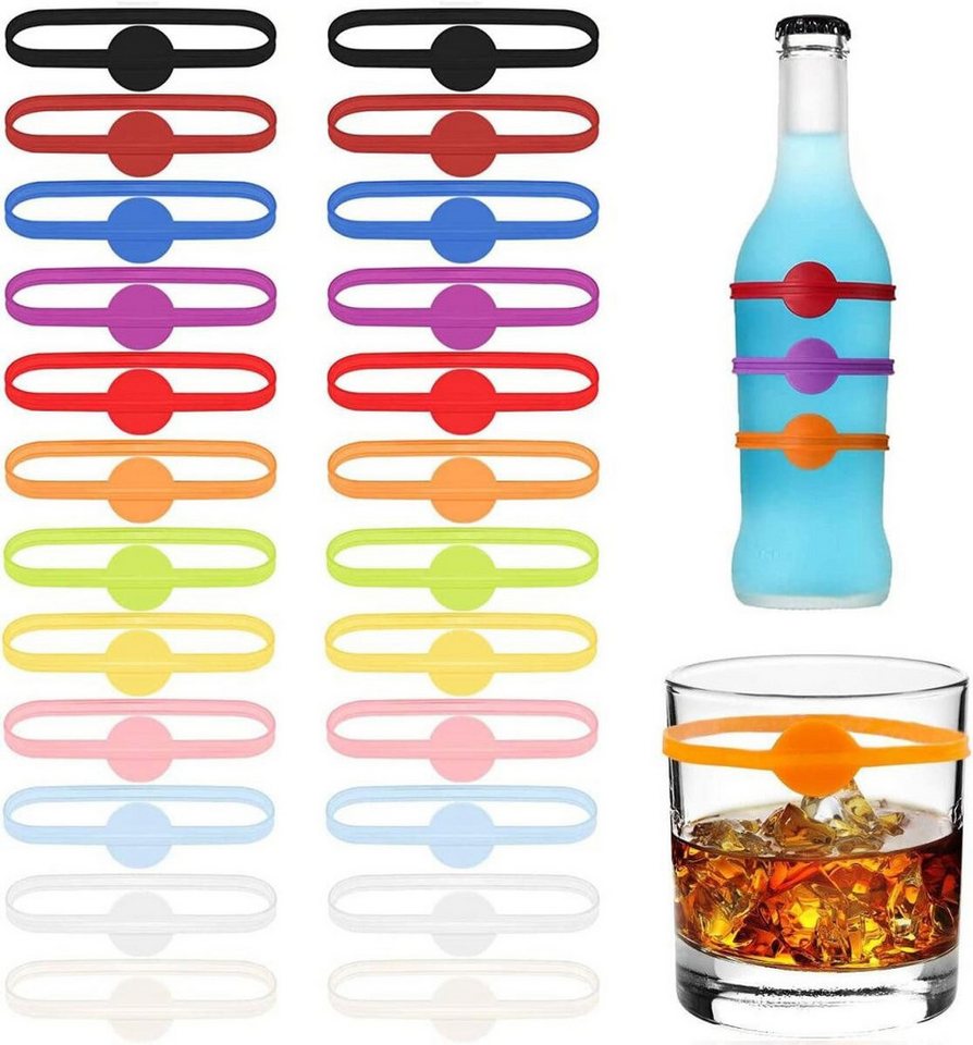 FELIXLEO Küchenorganizer-Set Glasmarkierer Silikon Wiederverwendbar Bunt Weinglas Marker, (48-tlg)