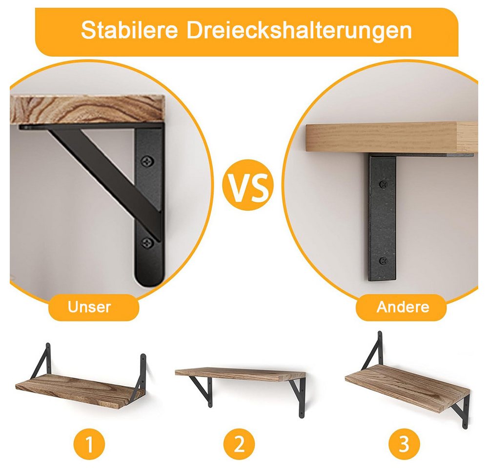 TUWENA Wandregal 4-teiliges Wandregal Holz und Metall, schwebende Ablageflächen, Set 4-tlg. Bild 2