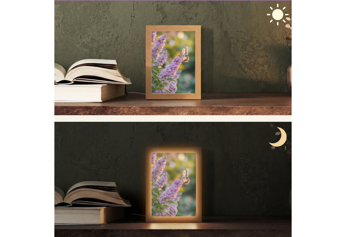 OnlyWow Tischleuchte Lightbox Verschnörkelt - Schmetterling - Lila - Blumen, Dimmbar, Farbwechsel, LED, Warmweiß, Kaltweiß, Neutralweiß Einstellbar, Tischlampe, Schreibtischlampe, Desk, Dimmbar, mit Kabel, LED