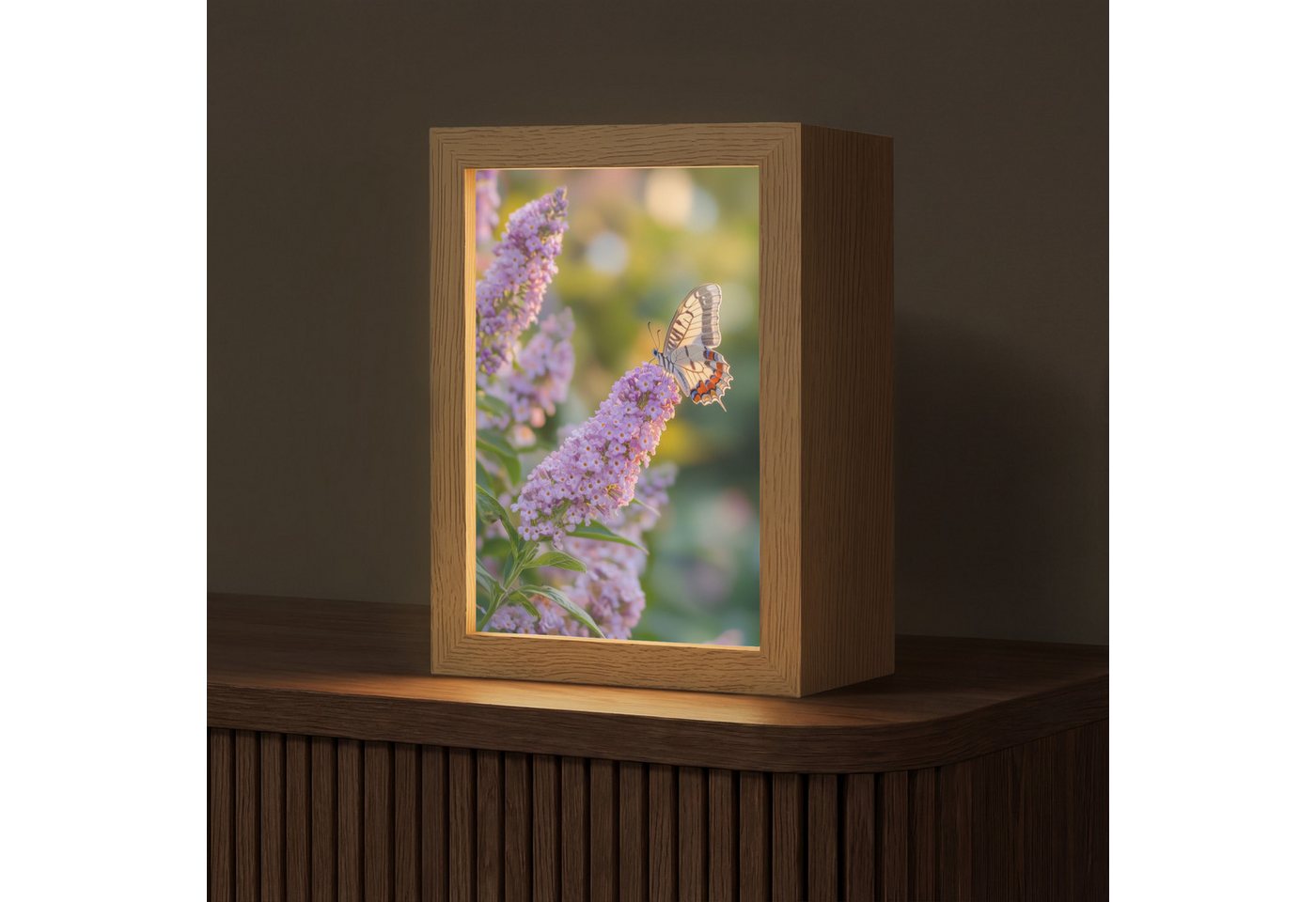 OnlyWow Tischleuchte Lightbox Verschnörkelt - Schmetterling - Lila - Blumen, Dimmbar, Farbwechsel, LED, Warmweiß, Kaltweiß, Neutralweiß Einstellbar, Tischlampe, Schreibtischlampe, Desk, Dimmbar, mit Kabel, LED Bild 3