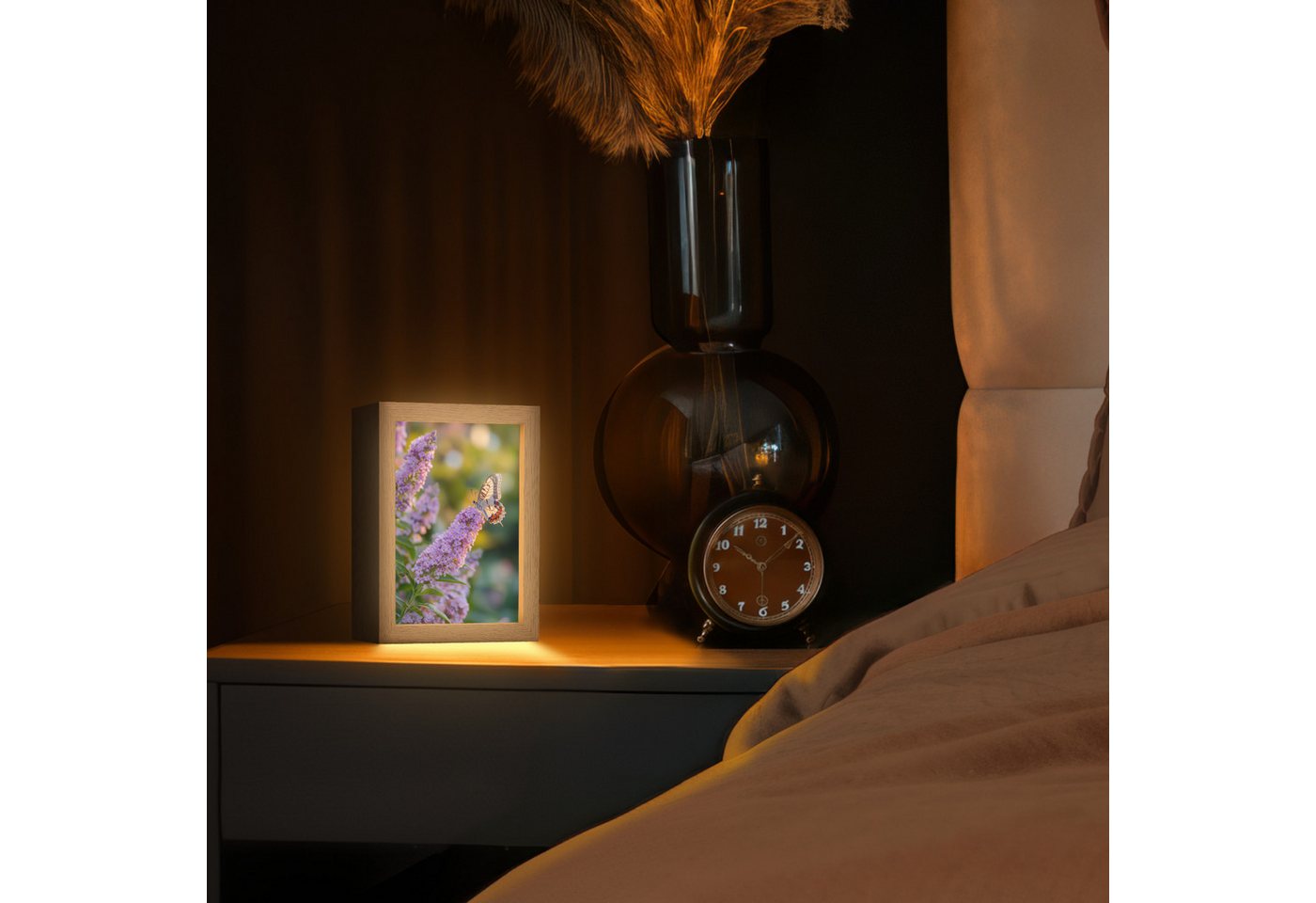 OnlyWow Tischleuchte Lightbox Verschnörkelt - Schmetterling - Lila - Blumen, Dimmbar, Farbwechsel, LED, Warmweiß, Kaltweiß, Neutralweiß Einstellbar, Tischlampe, Schreibtischlampe, Desk, Dimmbar, mit Kabel, LED Bild 5