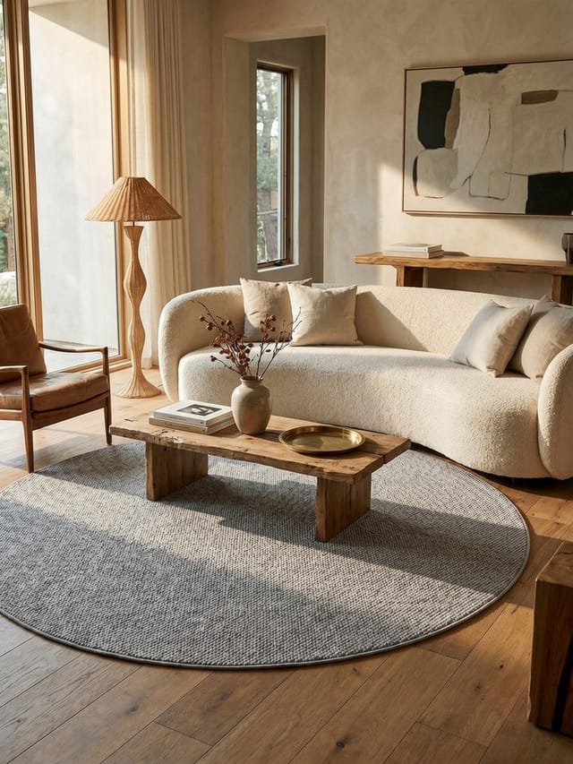 KADIMA DESIGN Teppich LANGAU Flachgewebe Berber Tradition Meliert Wohnzimmer Pflegeleicht, Rund, Höhe: 7 mm, Silber, 80x80 cm, Wohnzimmerteppich Strapazierfähig Waschbar