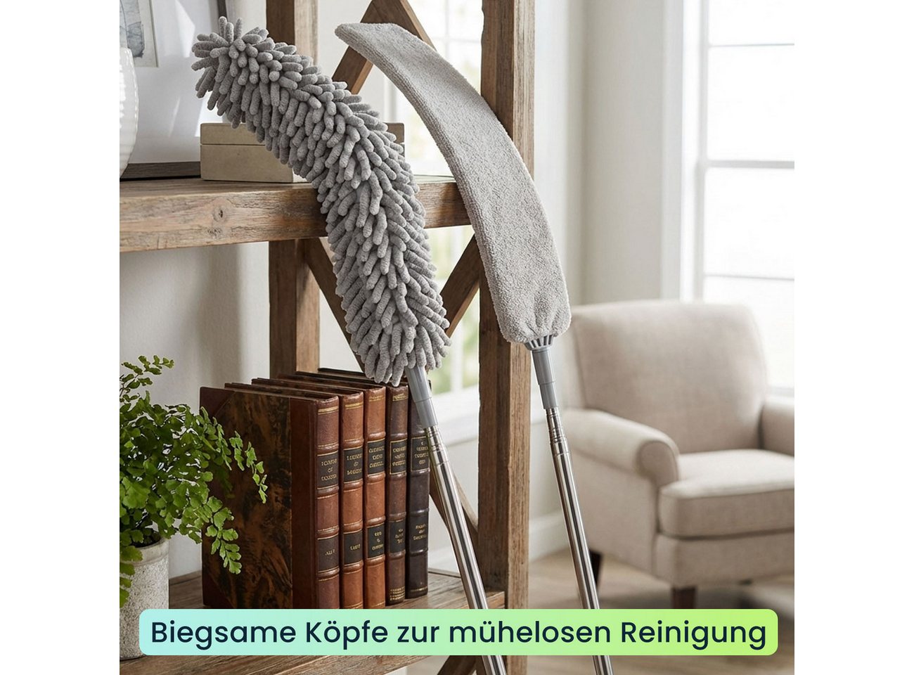 shop'n smile ideoon Staubwedel 5in1 Staubwedel-Set 210cm-ausziehbarer Teleskopstange 5 Aufsätze, Biegsamer Mikrofaser-Staubwischer für Möbel, Ventilatoren & Ecken Bild 4