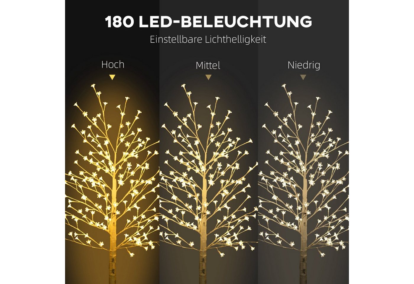 HOMCOM LED Baum Kunstbaum, Kirschbaum mit 180 LEDs, 3 Helligkeitsstufen, Osterdeko, Warmweiße LED-Lichter, LED, Warmweiß, Vorbeleuchtete Design Bild 3