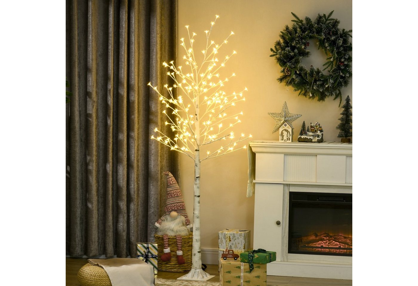 HOMCOM LED Baum Kunstbaum, Kirschbaum mit 180 LEDs, 3 Helligkeitsstufen, Osterdeko, Warmweiße LED-Lichter, LED, Warmweiß, Vorbeleuchtete Design Bild 5