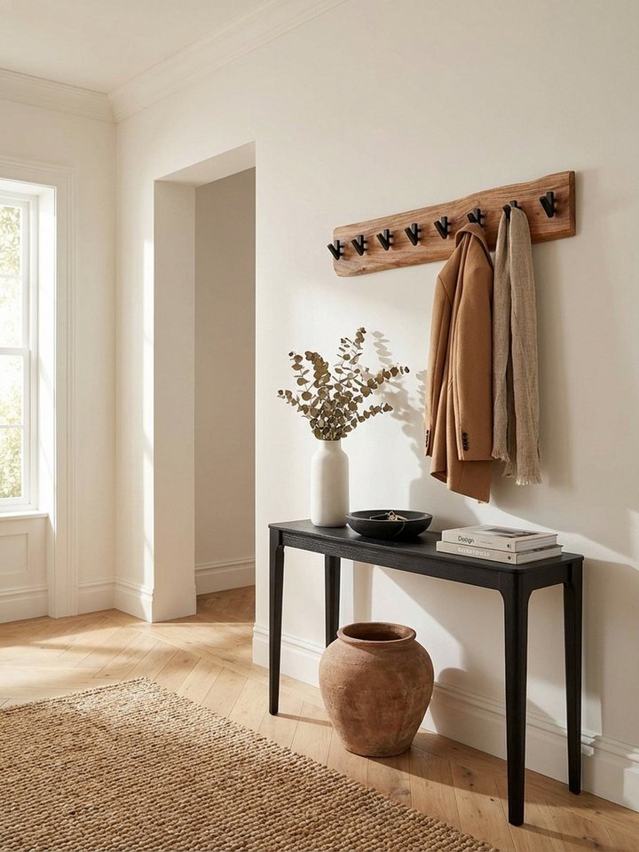 KADIMA DESIGN Wandgarderobe Design Wandgarderobe Akazie Massivholz / Metall 90 x 19 x 9 cm (Garderobe Holz), Hakenleiste Flurgarderobe Wand Bild 3
