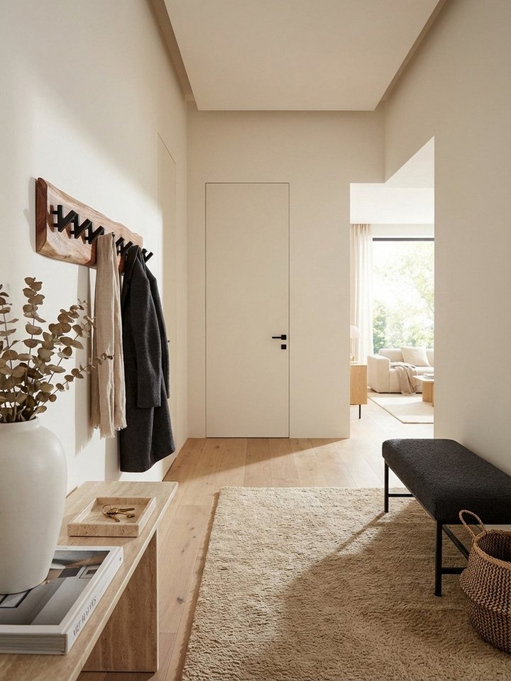 KADIMA DESIGN Wandgarderobe Design Wandgarderobe Akazie Massivholz / Metall 90 x 19 x 9 cm (Garderobe Holz), Hakenleiste Flurgarderobe Wand Bild 5
