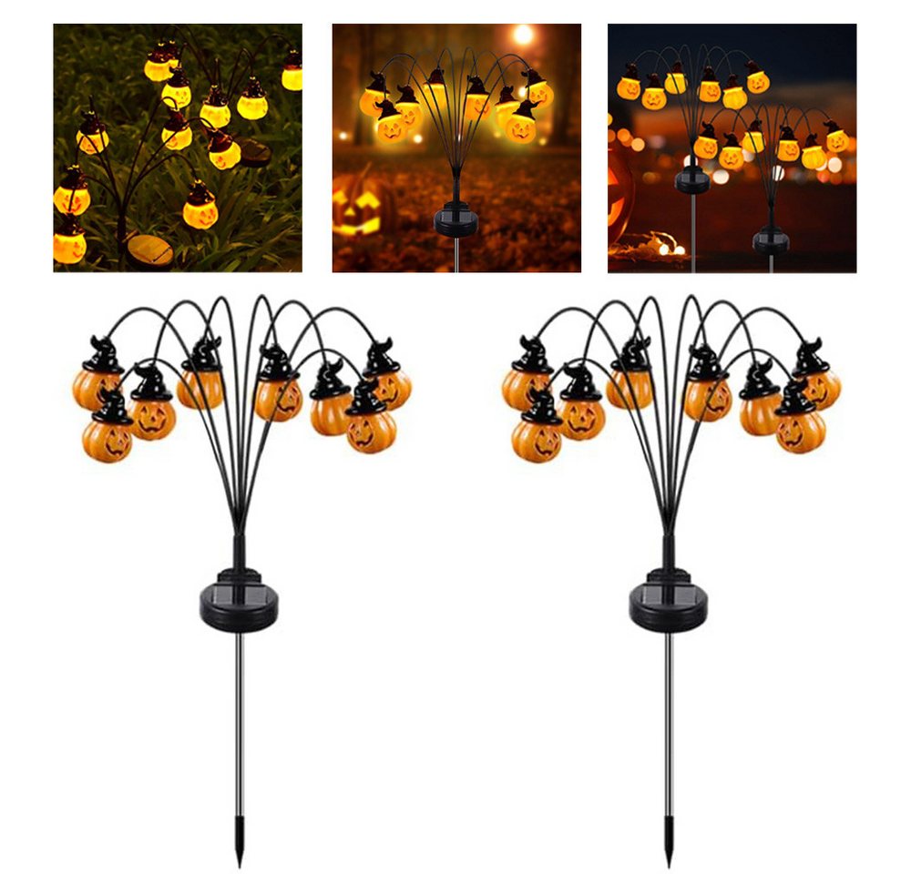 QUBEBU Gartenleuchte Halloween Kürbis Gartenlichter 60 LED Halloween Deko Solarlampen, 2 Stk., LED fest integriert, Swinging Solarleuchten Gartenlicht für Außen Rasen Gehweg Landschaft, Halloween Deko Licht Outdoor, Halloween LED Gartenbeleuchtung Bild 5