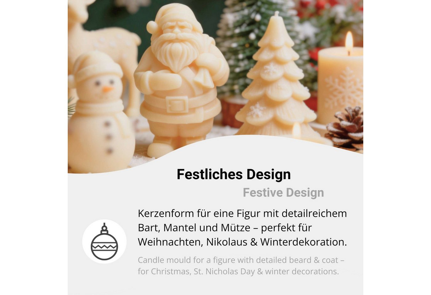 DistrEbution Silikonform Weihnachten, Kerzenform, Gießform aus Silikon, wiederverwendbare Form für Weihnachtskerzen Bild 3