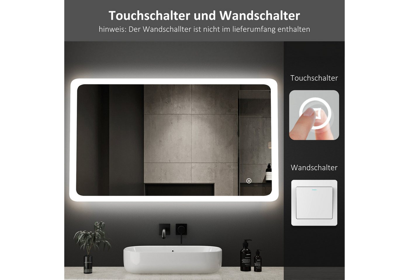 WDWRITTI Badspiegel Wandspiegel Led 3 Lichtfarben Helligkeit dimmbar Touch (Badezimmerspiegel,Spiegel led,Lichtspiegel, 60x40/40x60cm), Memory-Funktion,energiesparender,IP44