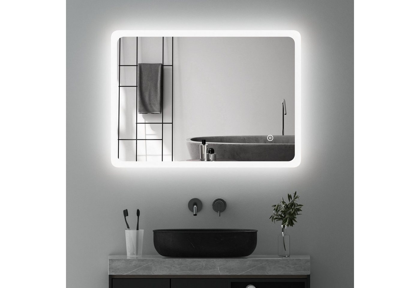WDWRITTI Badspiegel Wandspiegel Led 3 Lichtfarben Helligkeit dimmbar Touch (Badezimmerspiegel,Spiegel led,Lichtspiegel, 60x40/40x60cm), Memory-Funktion,energiesparender,IP44 Bild 2