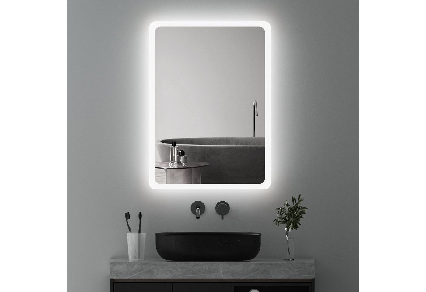 WDWRITTI Badspiegel Wandspiegel Led 3 Lichtfarben Helligkeit dimmbar Touch (Badezimmerspiegel,Spiegel led,Lichtspiegel, 60x40/40x60cm), Memory-Funktion,energiesparender,IP44 Bild 5