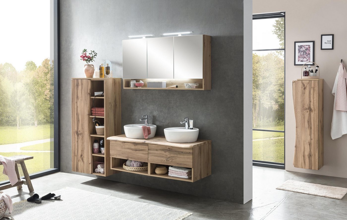 HELD MÖBEL Badezimmerspiegelschrank in wotaneiche mit 3 Türen und 6 Einlegeböden (B/H/T: 120x64x20 cm) Bild 3