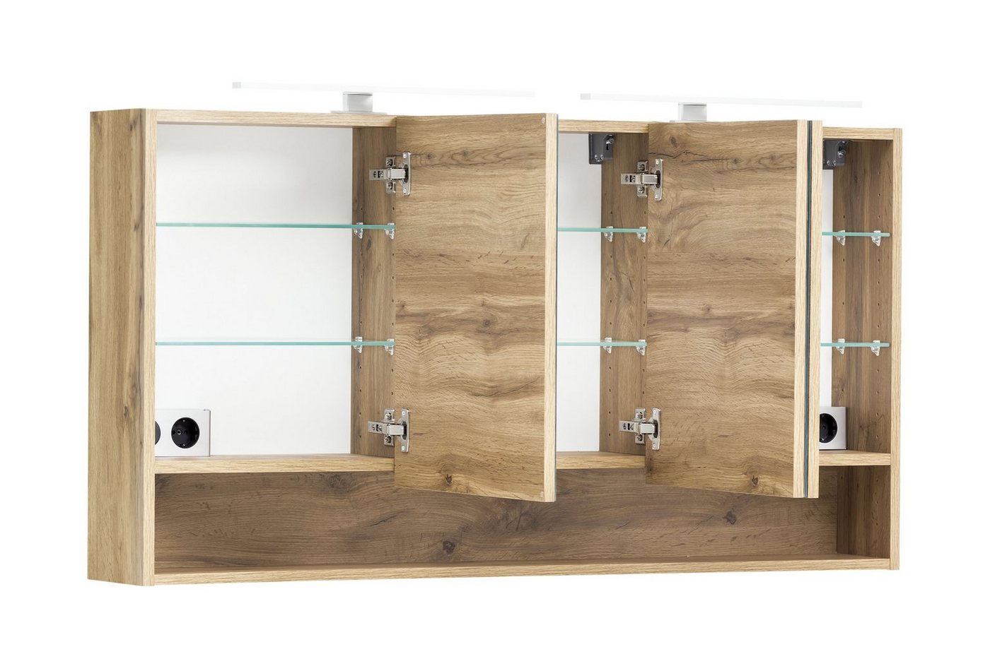 HELD MÖBEL Badezimmerspiegelschrank in wotaneiche mit 3 Türen und 6 Einlegeböden (B/H/T: 120x64x20 cm) Bild 5