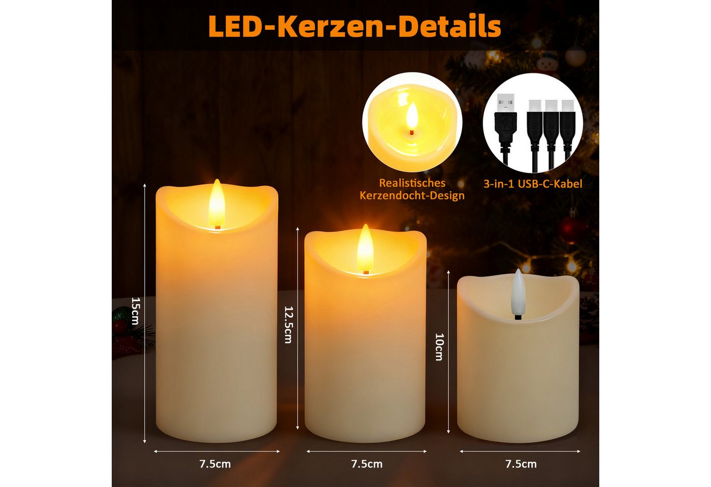OZAVO LED-Kerze aufladbare LED Weihnachten Kerzen mit timerfunktion und Fernbedienung, für Hochzeit Weihnachten Halloween Party Dekoration Bild 5