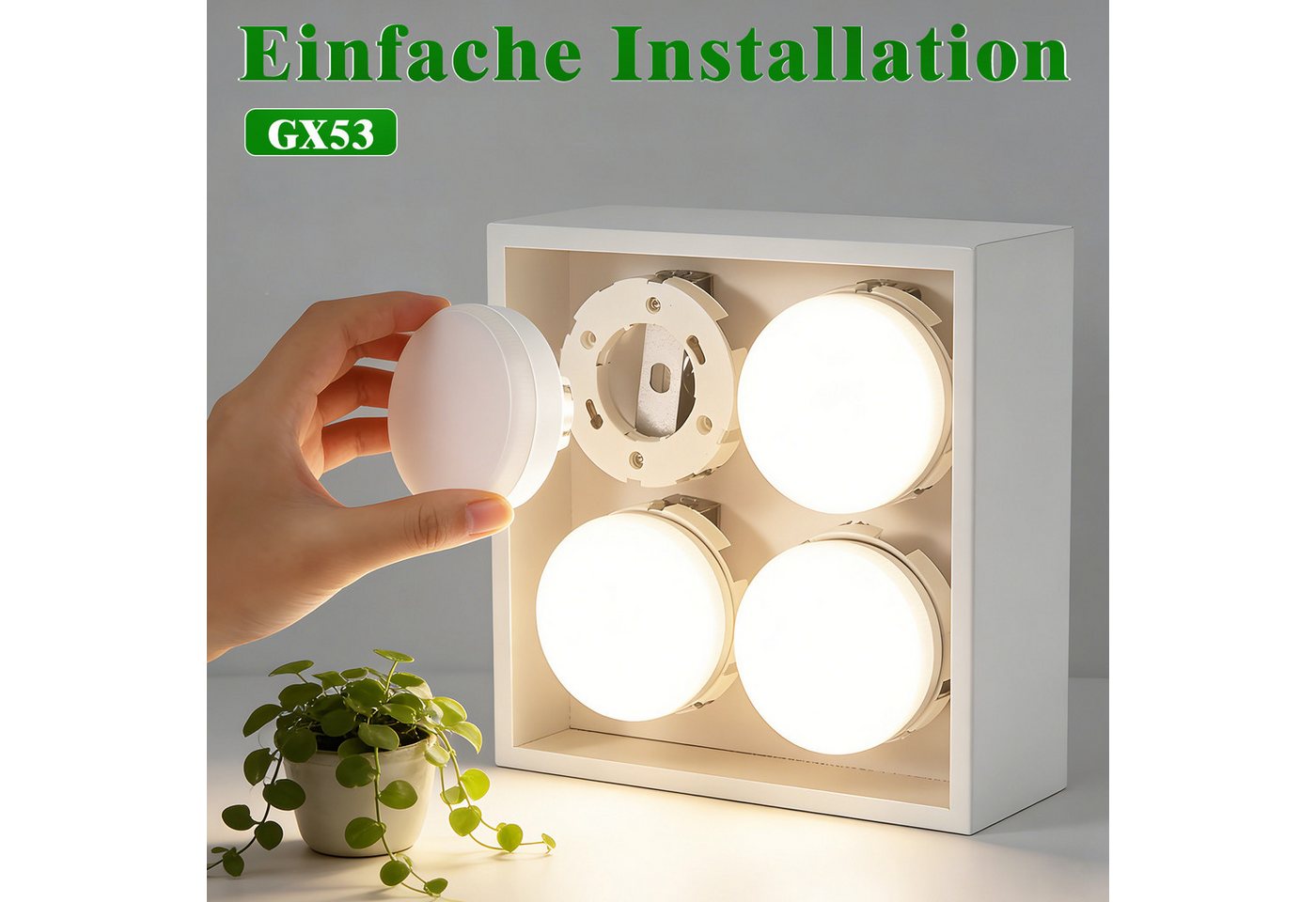ZMH LED-Leuchtmittel GX53 Leuchtmittel :74x25mm Ultra Flach Warmweiß 3000K Blinkfrei 5W, GX53, 2 St., warmweiß, Lampe Birne Ersetzt 50W Halogen Unterbauleuchte 230V Nicht Dimmbar Bild 4