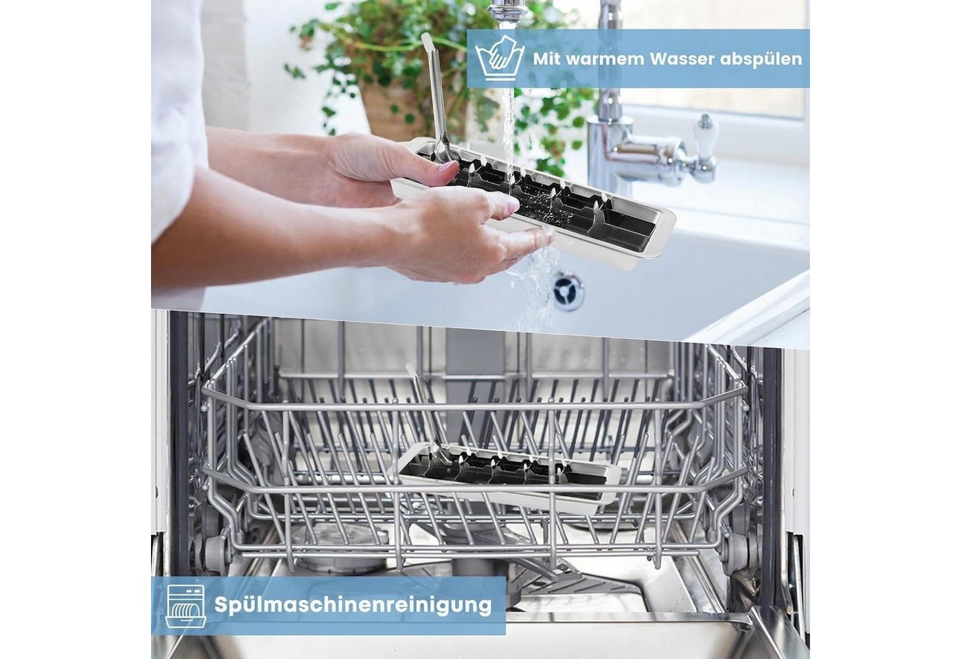 FELIXLEO Eiswürfelform Eiswürfelform Edelstahl 18 Fächer Metall Eiswürfelbehälter Henkel, (2-tlg) Bild 5