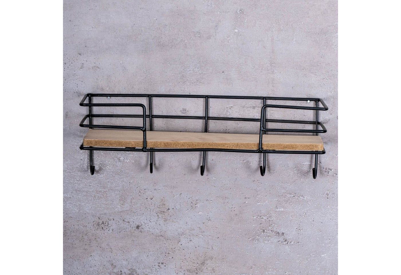 Levandeo® Wandregal, Wandregal 30x10cm Ablage Metall Holz Natur Schwarz 5 Haken