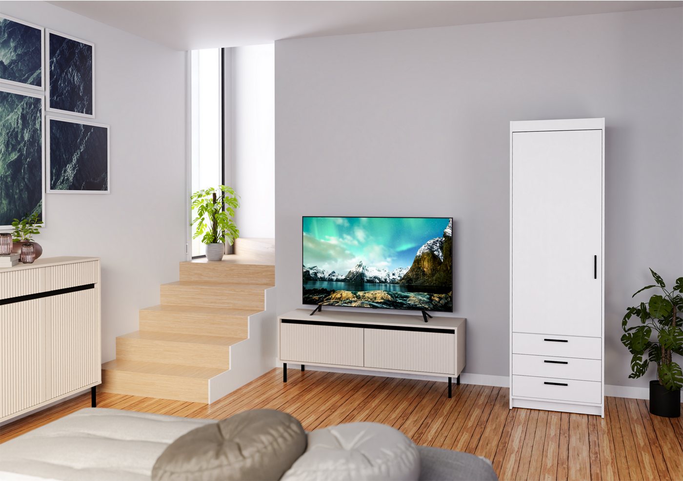 Beautysofa Drehtürenschrank ELENA 1D mit Schubladen