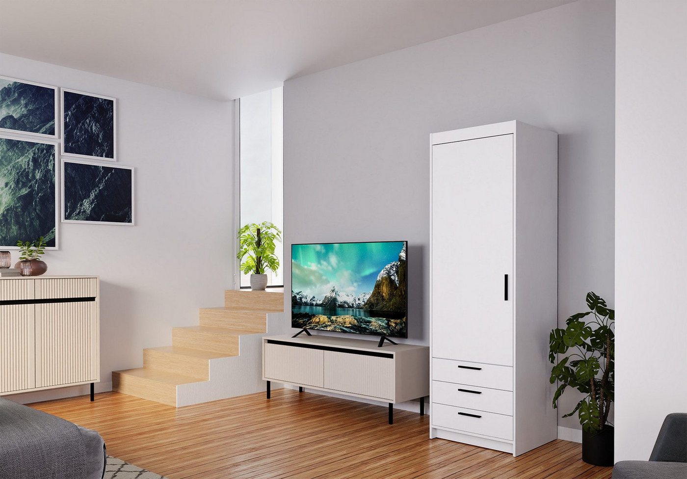 Beautysofa Drehtürenschrank ELENA 1D mit Schubladen Bild 3