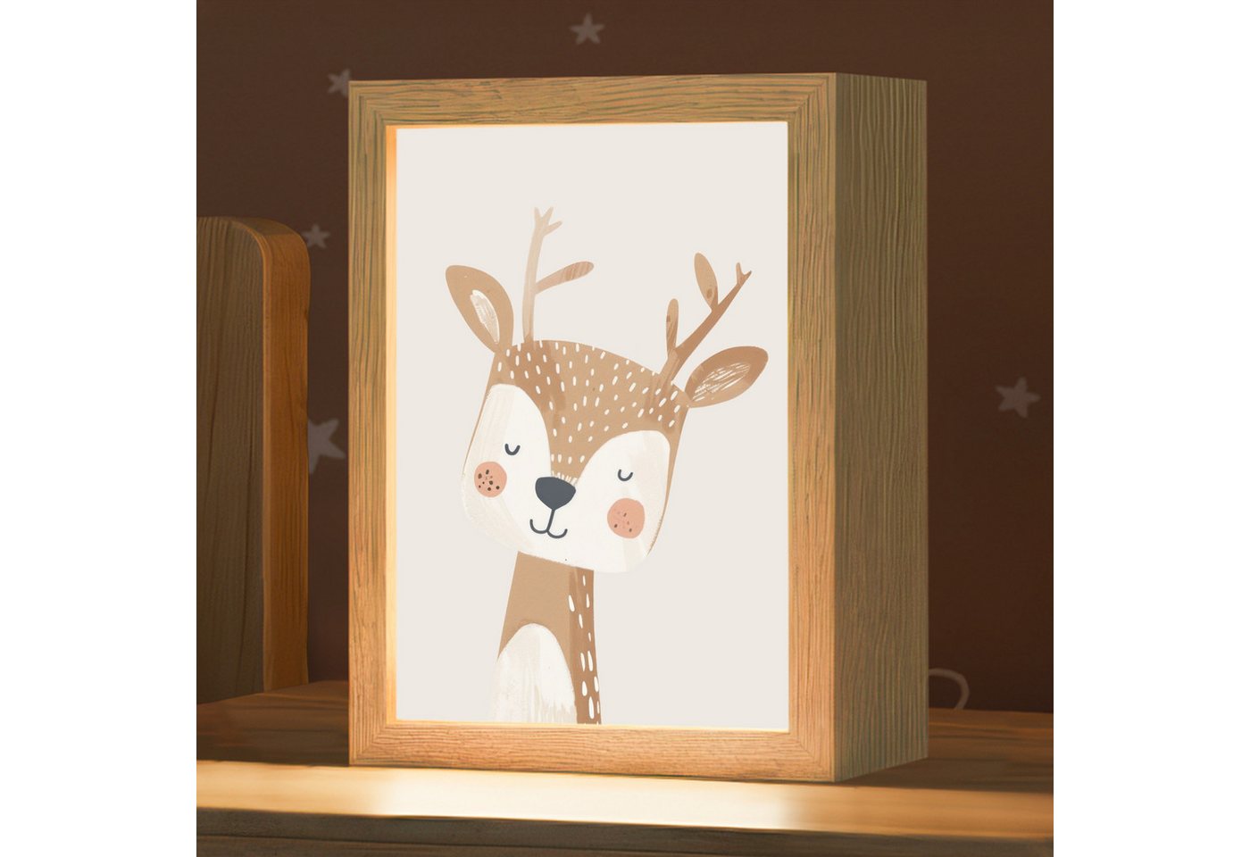 OnlyWow Nachttischlampe Lightbox Hirsche - Waldtiere - Beige - Mädchen, Dimmbar, Farbwechsel, LED, Warmweiß, Kaltweiß, Neutralweiß Einstellbar, Kinderzimmer, Babyzimmer, Dimmbar, mit Kabel, Nachtlampe, LED Bild 4
