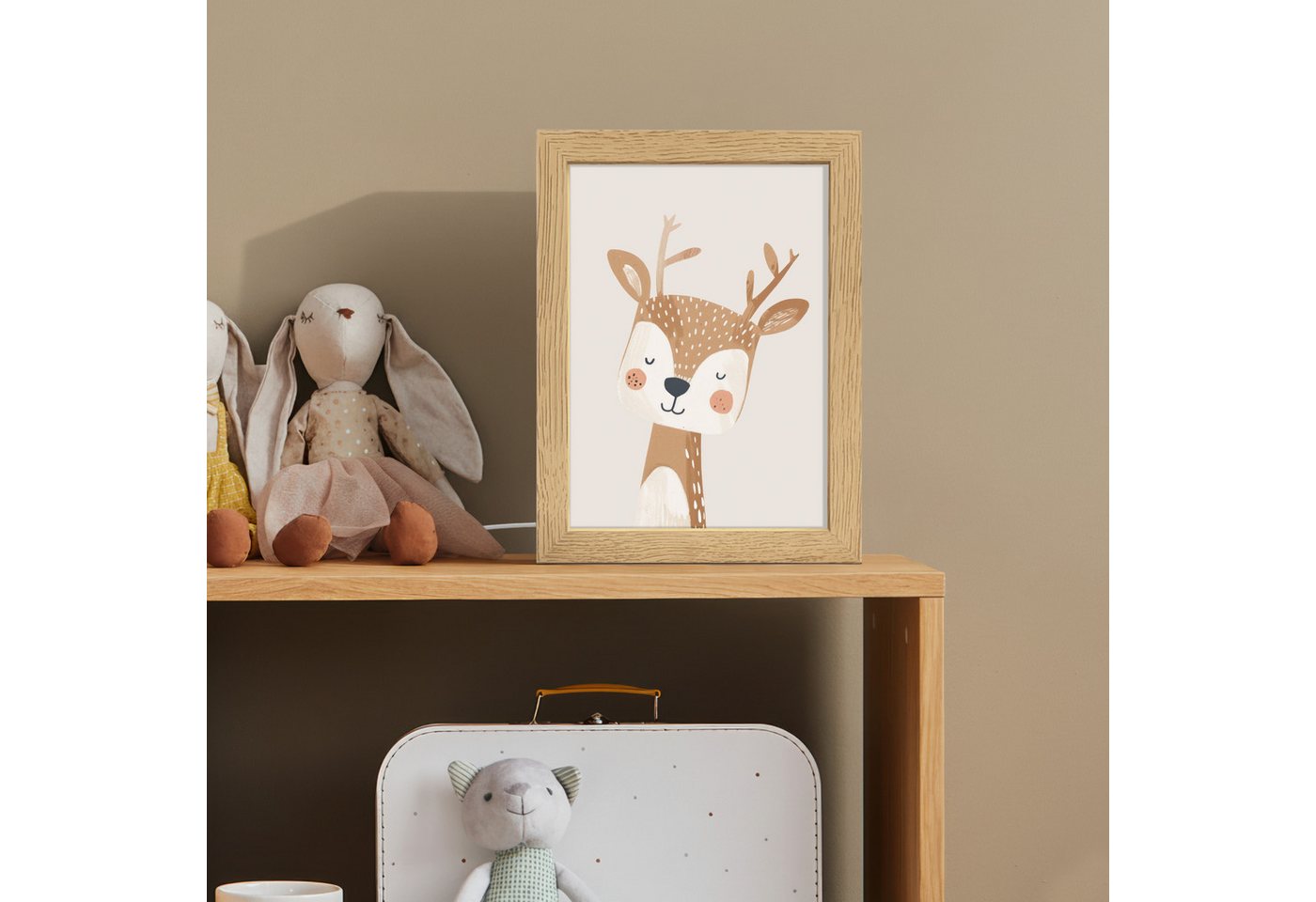 OnlyWow Nachttischlampe Lightbox Hirsche - Waldtiere - Beige - Mädchen, Dimmbar, Farbwechsel, LED, Warmweiß, Kaltweiß, Neutralweiß Einstellbar, Kinderzimmer, Babyzimmer, Dimmbar, mit Kabel, Nachtlampe, LED Bild 5
