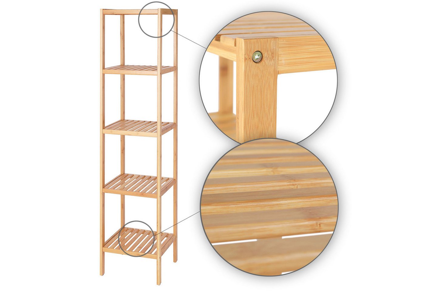 dibea Regal aus Bambus mit 5 Ablageflächen, 33x33x146 cm, natur, 1-tlg., robust & nachhaltig, platzsparend & pflegeleicht Bild 2