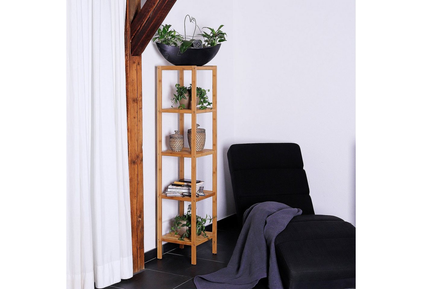 dibea Regal aus Bambus mit 5 Ablageflächen, 33x33x146 cm, natur, 1-tlg., robust & nachhaltig, platzsparend & pflegeleicht Bild 4