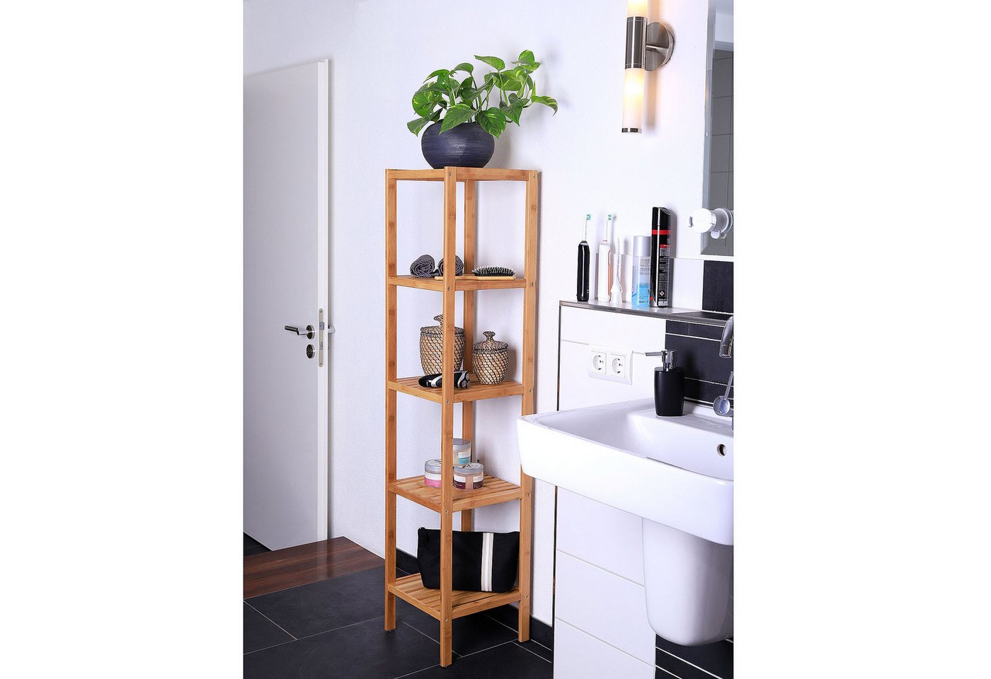 dibea Regal aus Bambus mit 5 Ablageflächen, 33x33x146 cm, natur, 1-tlg., robust & nachhaltig, platzsparend & pflegeleicht Bild 5
