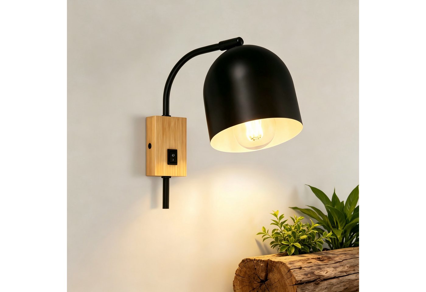 ZMH Wandleuchte Holz Vintage E27 Wandlampe 330° drehbar mit Schalter Flur Schlafzimmer, ohne Leuchtmittel Bild 2