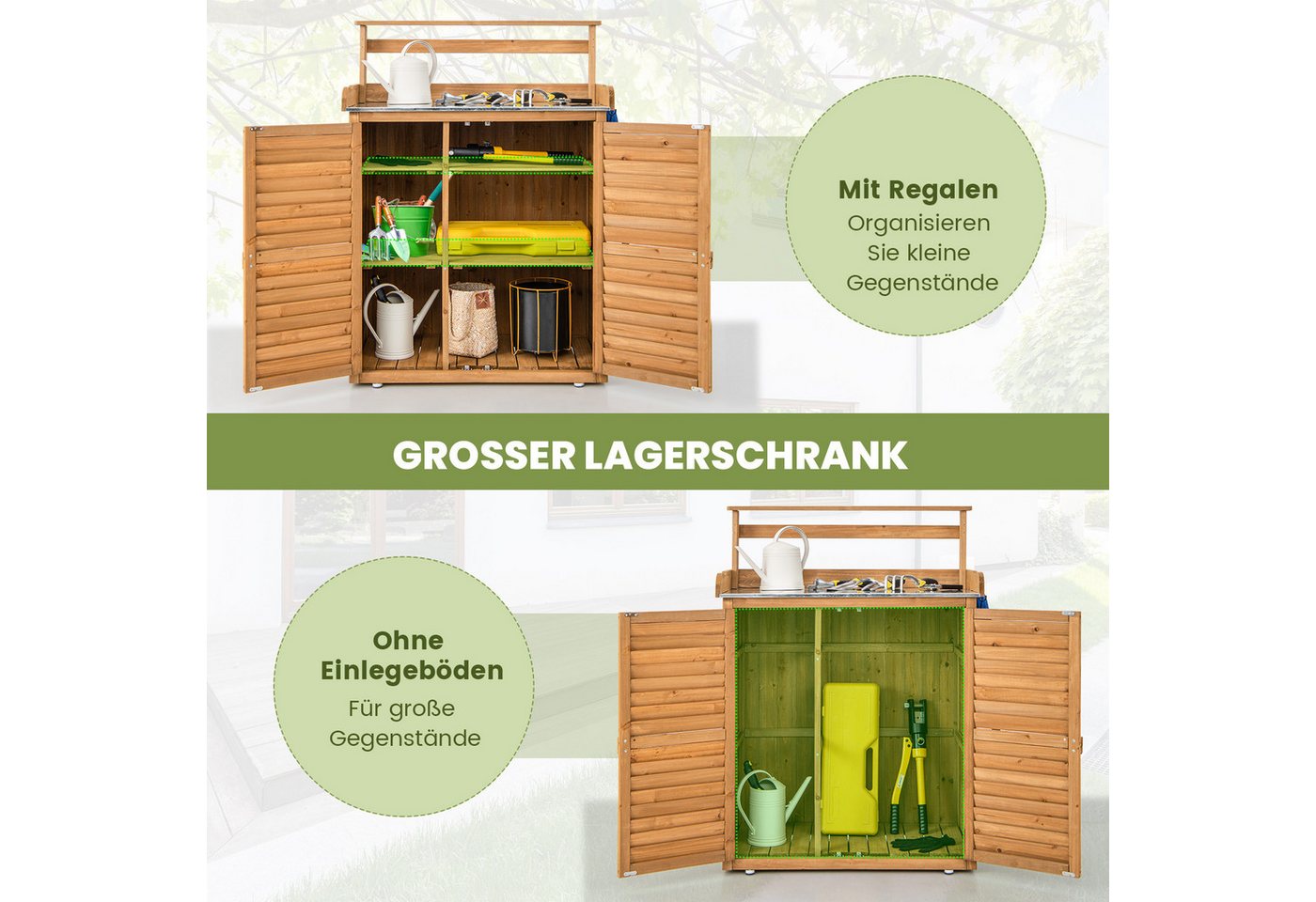 KOMFOTTEU Pflanztisch Gartenschrank, Gartentisch mit Unterschrank, 87 x 45 x 120 cm