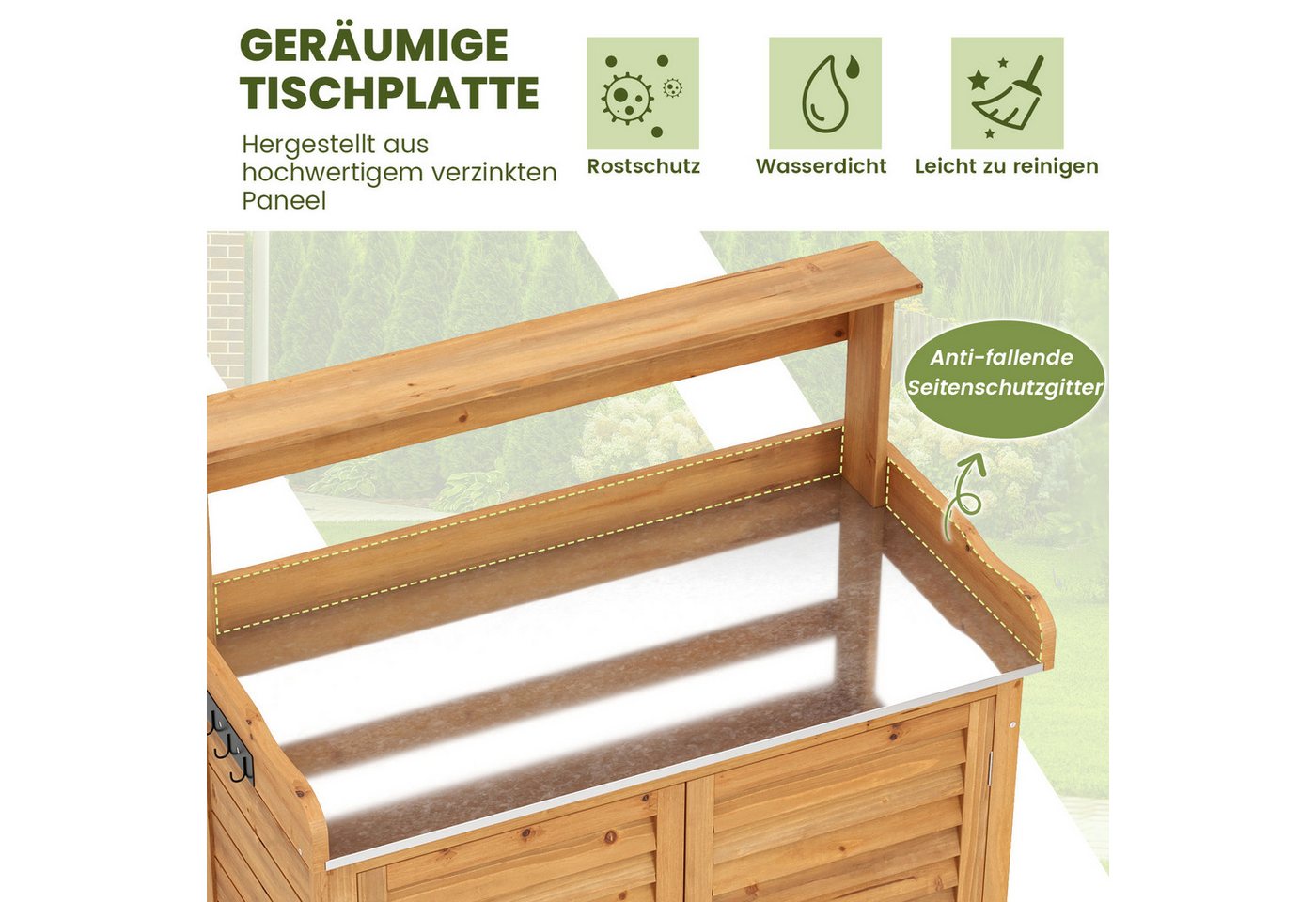 KOMFOTTEU Pflanztisch Gartenschrank, Gartentisch mit Unterschrank, 87 x 45 x 120 cm Bild 2
