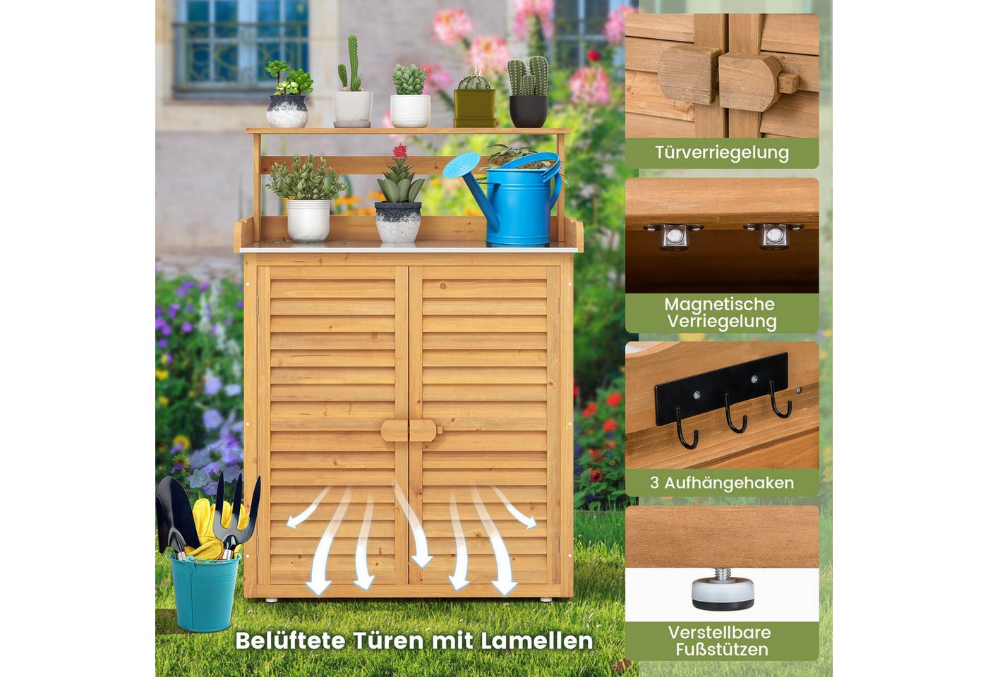 KOMFOTTEU Pflanztisch Gartenschrank, Gartentisch mit Unterschrank, 87 x 45 x 120 cm Bild 5