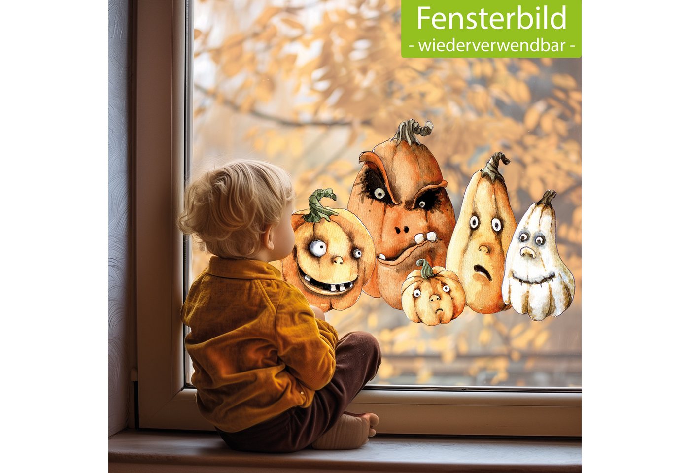 Sunnywall Fensterbild Fensterbild wiederverwendbare Fensterbilder Halloween Kürbisse, wiederverwendbar, statisch haftend, beidseitiger Druck Bild 3