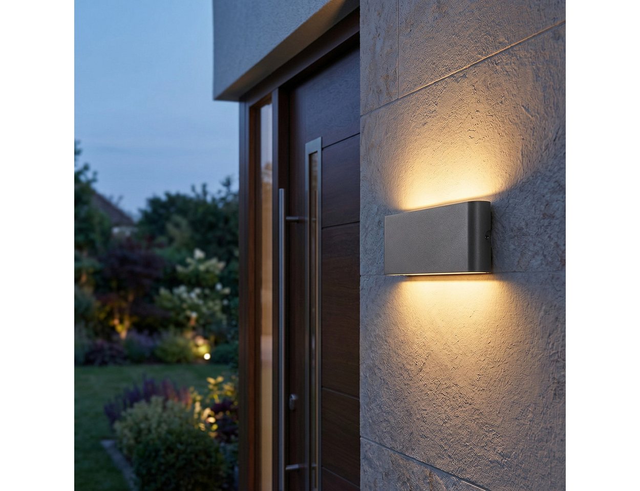 hofstein Außen-Wandleuchte Außenwandlampe aus Metall/Kunststoff in Anthrazit/Weiß, LED wechselbar, 3000 Kelvin, Wandleuchte im modernen Design für Garten, Außenfassade, Hof, IP54 Bild 2
