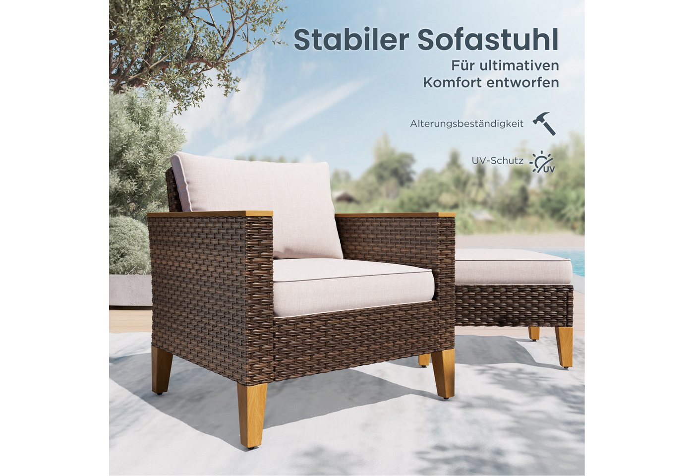PHI VILLA Gartenlounge-Set, (Rattan Lounge Möbel Outdoor Gartenlounge Set, Gartenmöbel Set Balkonmöbel), für Terrasse Outdoor Balkon Lounge