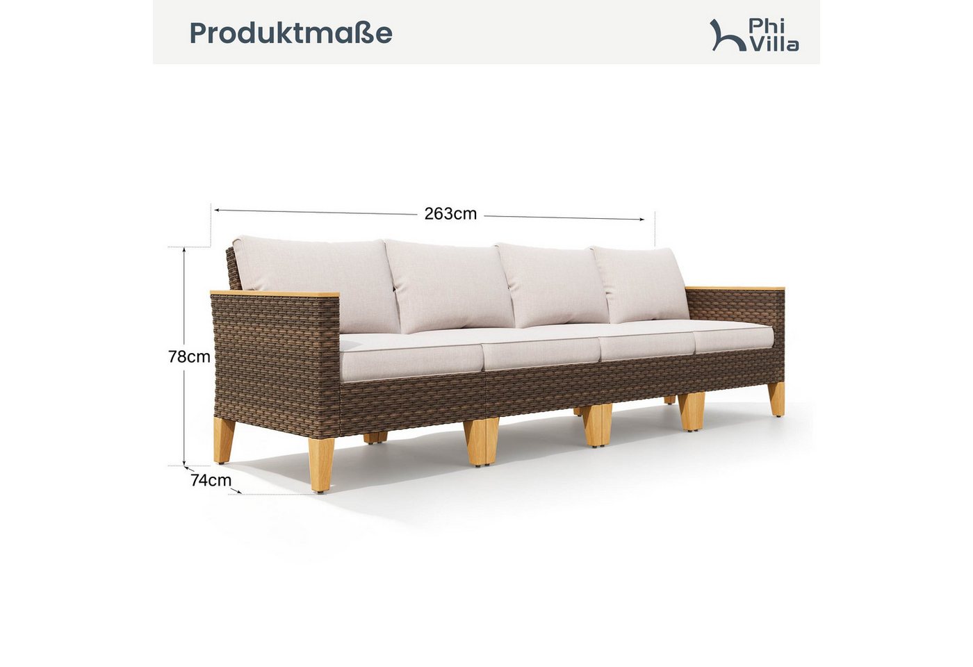 PHI VILLA Gartenlounge-Set, (Rattan Lounge Möbel Outdoor Gartenlounge Set, Gartenmöbel Set Balkonmöbel), für Terrasse Outdoor Balkon Lounge Bild 5