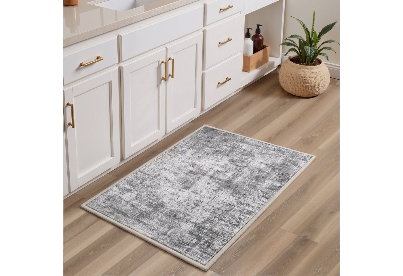 Klyvvo Teppich Boho Abstrakt Teppich, Kurzflor weich, rutschfest & waschbar, Rechteckig, Höhe: 8.5 mm, 60x90 cm – Kleine Fußmatte für Eingangsbereich, Küche, Badezimmer