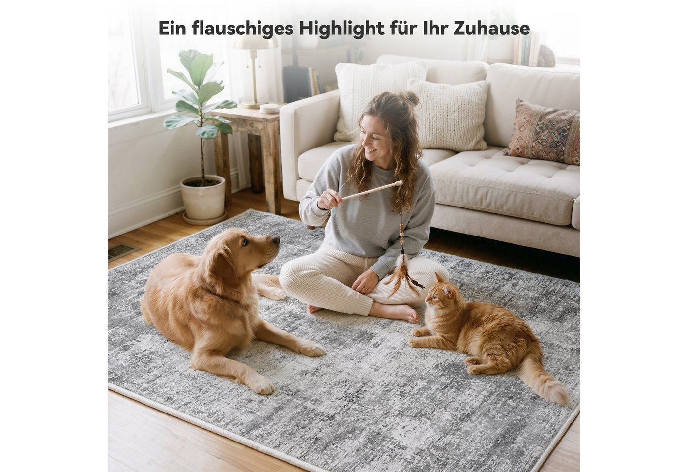 Klyvvo Teppich Boho Abstrakt Teppich, Kurzflor weich, rutschfest & waschbar, Rechteckig, Höhe: 8.5 mm, 60x90 cm – Kleine Fußmatte für Eingangsbereich, Küche, Badezimmer Bild 5