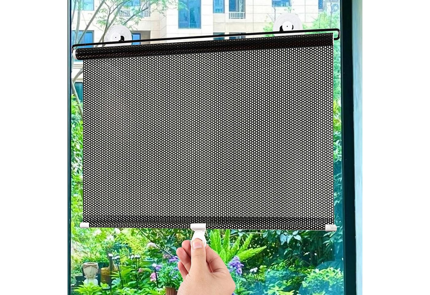 Verdunklungsrollo Sonnenschutz Rollo Saugnapf Ohne Bohren Verdunklung Schwarz, FELIXLEO Bild 2