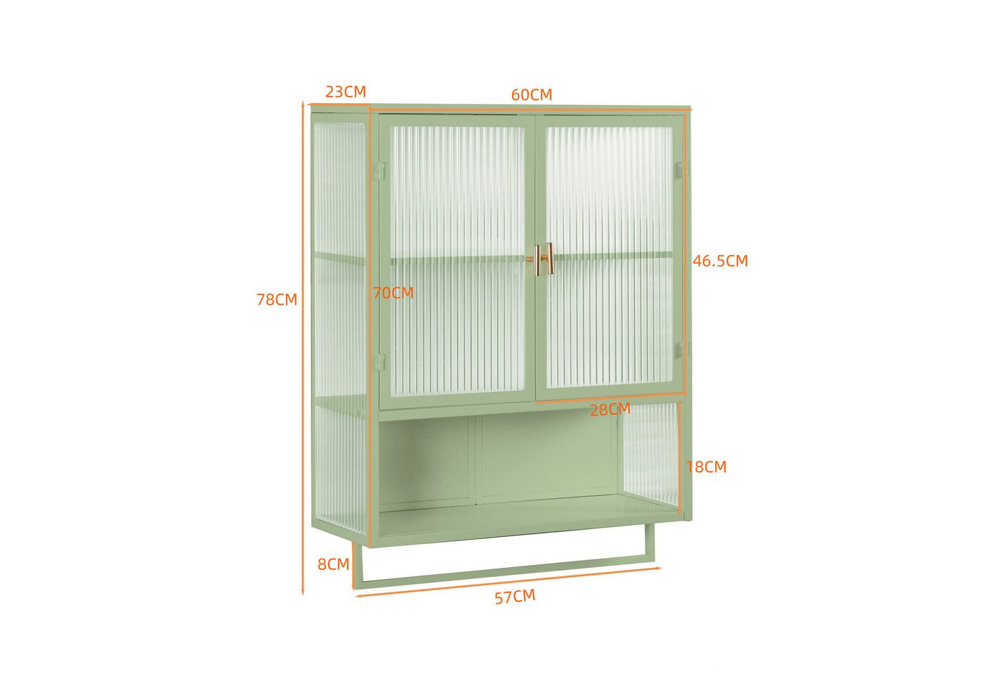 Celya Wandhängeschrank 60 cm Glas-Türen Moderner zweitüriger Wandschrank, für Flur, Wohnzimmer, Badezimmer, Esszimmer, mit zwei geschlossenen Ablagefächern, Grün Bild 2