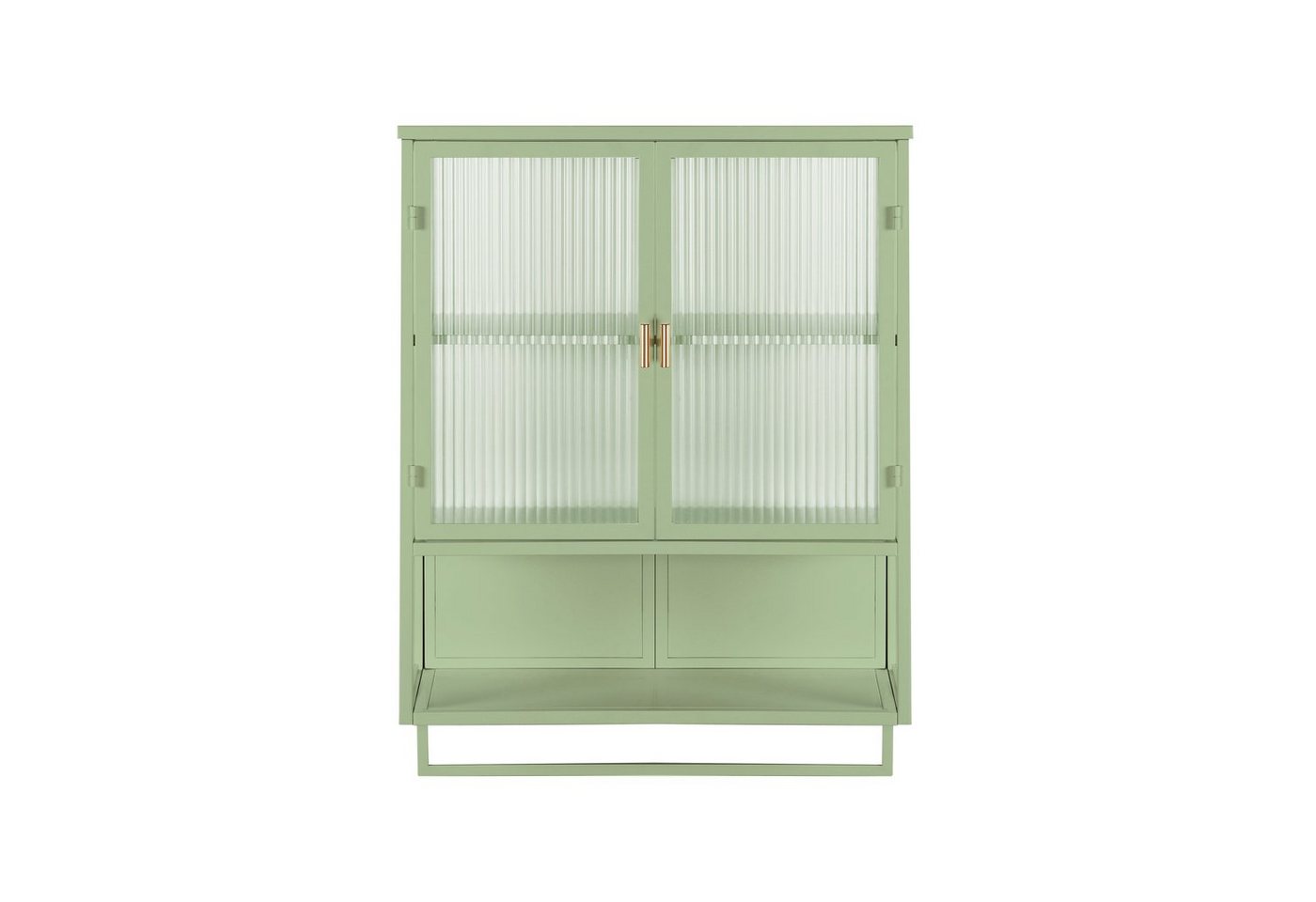 Celya Wandhängeschrank 60 cm Glas-Türen Moderner zweitüriger Wandschrank, für Flur, Wohnzimmer, Badezimmer, Esszimmer, mit zwei geschlossenen Ablagefächern, Grün Bild 3