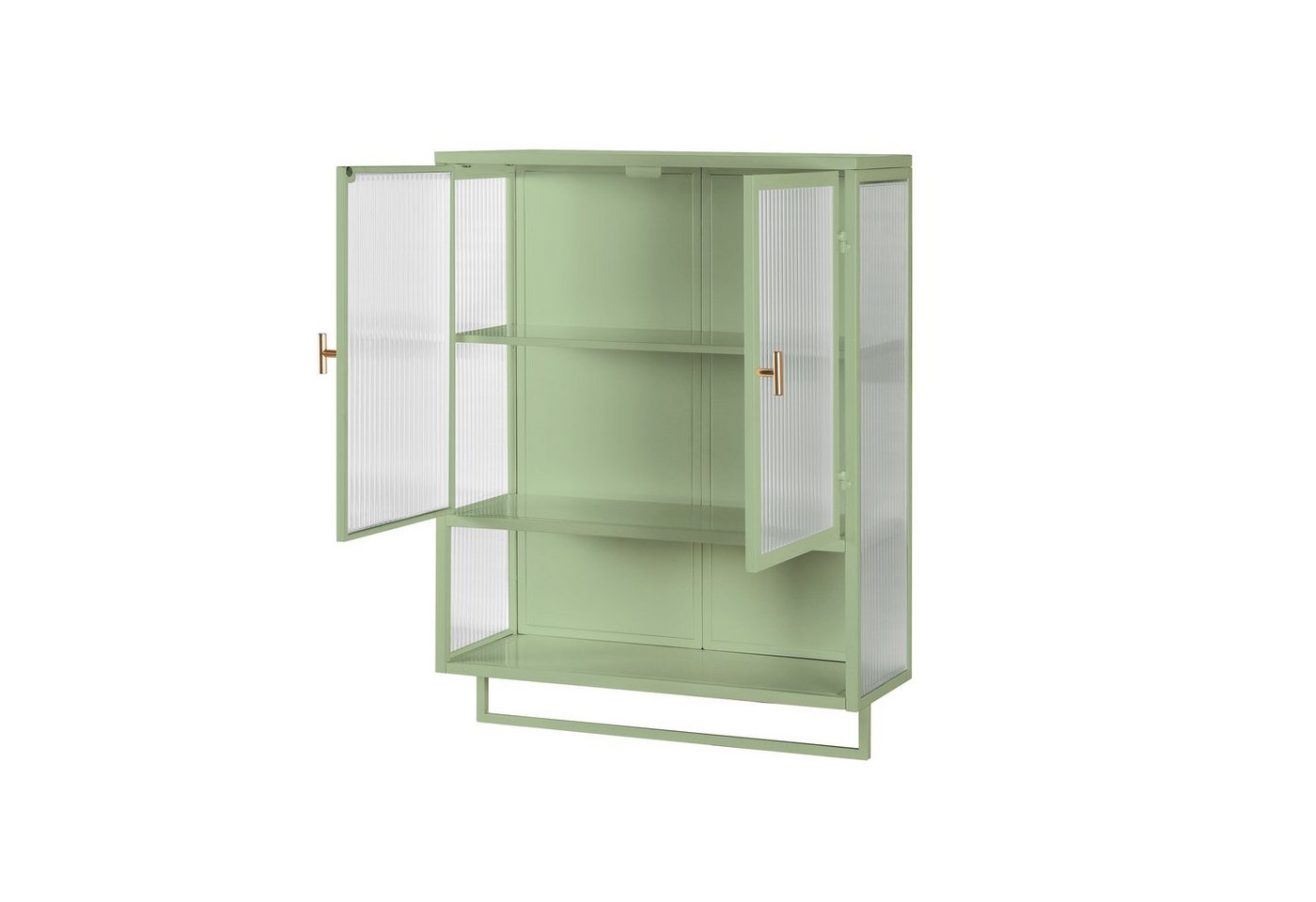 Celya Wandhängeschrank 60 cm Glas-Türen Moderner zweitüriger Wandschrank, für Flur, Wohnzimmer, Badezimmer, Esszimmer, mit zwei geschlossenen Ablagefächern, Grün Bild 5