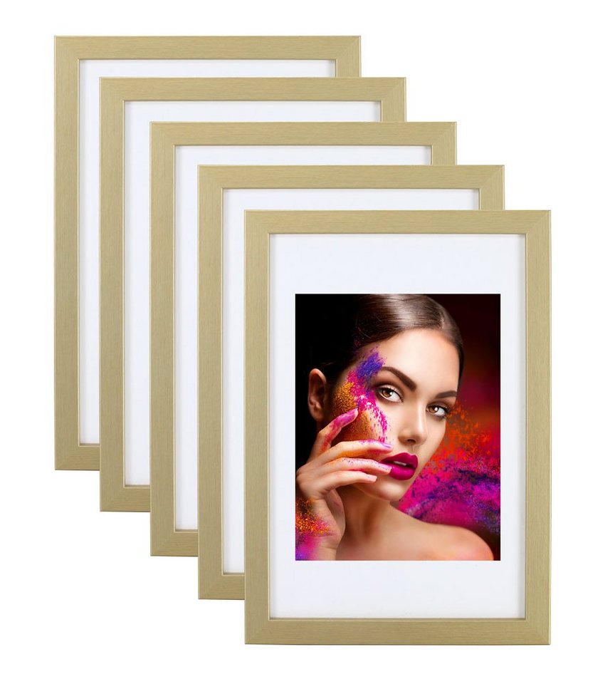 IDEAL TREND Bilderrahmen 2er 3er 5er Set Holz Bilderrahmen Lifestyle Plexi Foto Rahmen Collage, für 5 Bilder (5 St), Holz Bilderrahmen mit Papiereinleger und Kunststoffglas Bild 4