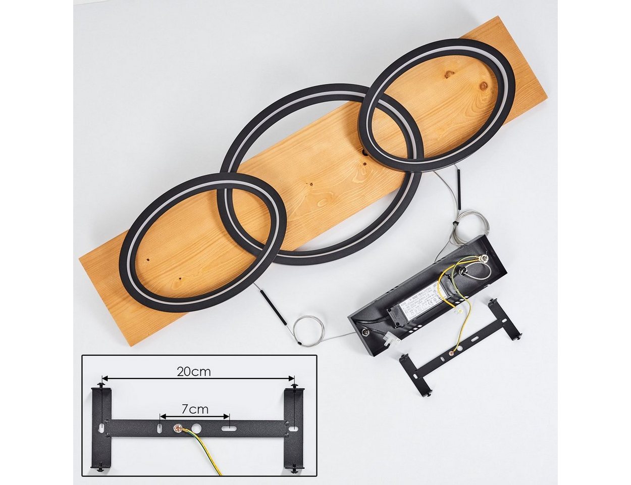 hofstein Pendelleuchte »Palermo« Hängelampe aus Metall/Holz/Kunststoff in Natur/Schwarz, 3000 Kelvin, Höhe max. 151cm, dimmbar über Lichtschalter, 4700 Lumen, 1xLED 40 Watt Bild 3