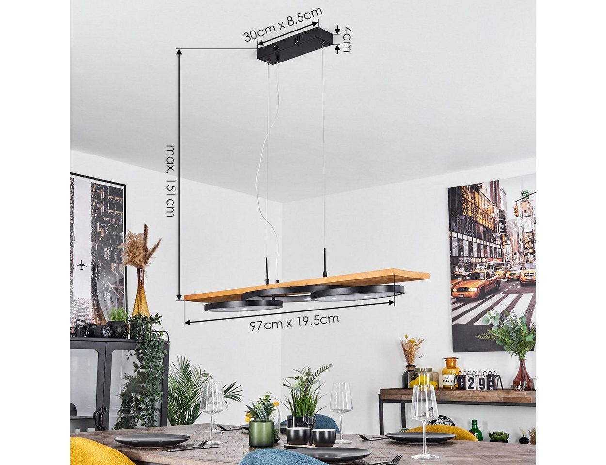 hofstein Pendelleuchte »Palermo« Hängelampe aus Metall/Holz/Kunststoff in Natur/Schwarz, 3000 Kelvin, Höhe max. 151cm, dimmbar über Lichtschalter, 4700 Lumen, 1xLED 40 Watt Bild 4