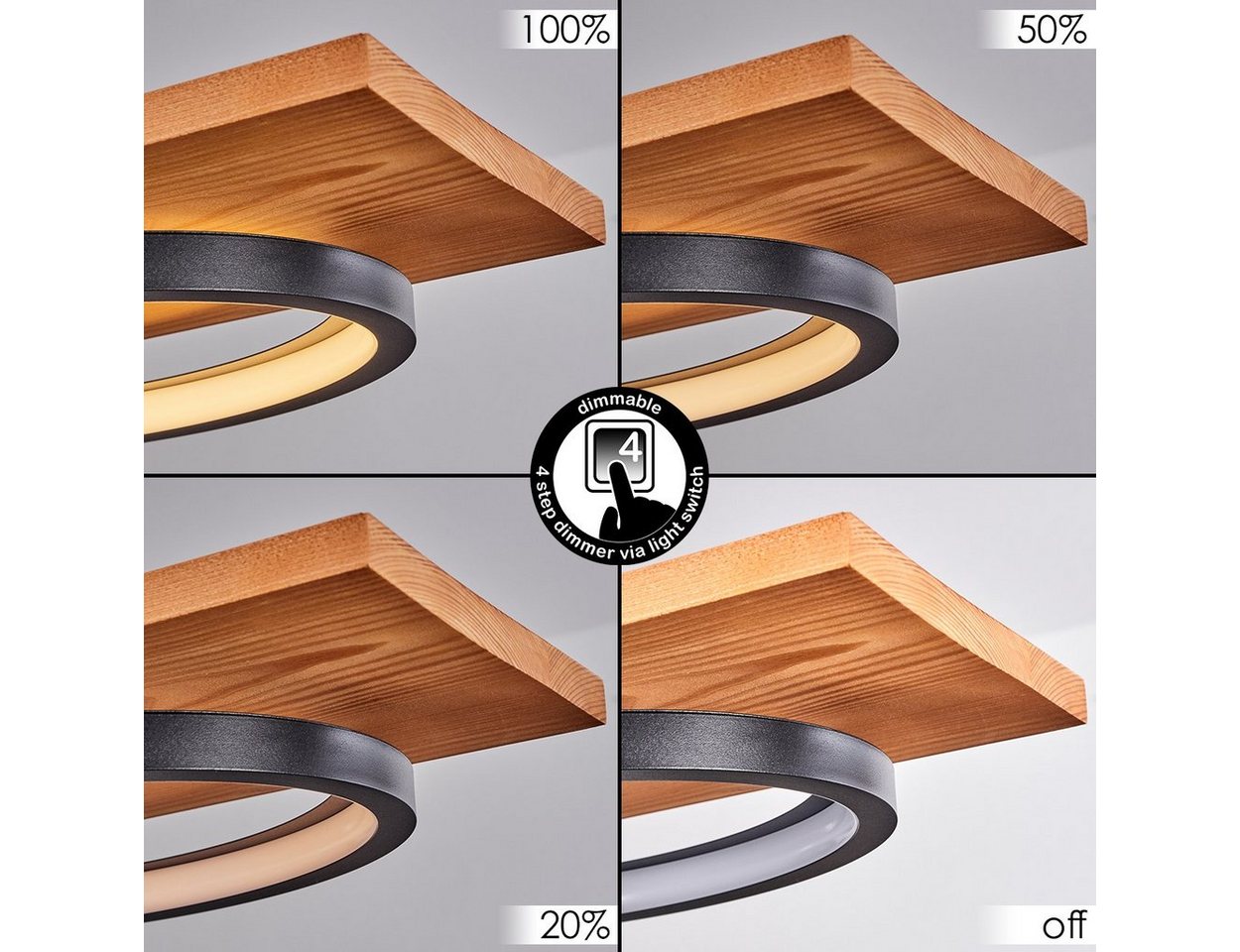 hofstein Pendelleuchte »Palermo« Hängelampe aus Metall/Holz/Kunststoff in Natur/Schwarz, 3000 Kelvin, Höhe max. 151cm, dimmbar über Lichtschalter, 4700 Lumen, 1xLED 40 Watt Bild 5