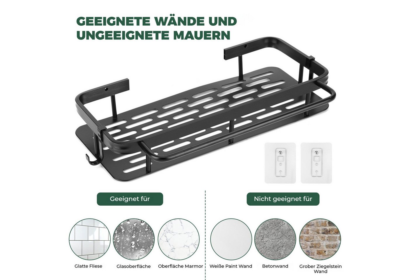 BlingBin Duschablage Ohne Bohren, Wasserdichter und Rostfreier Duschregal Aluminium, 2er Set 2-tlg., Badezimmer Duschablage Selbstklebendes für Bäder Küchen Duschgel