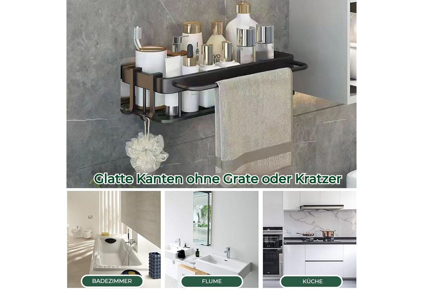 BlingBin Duschablage Ohne Bohren, Wasserdichter und Rostfreier Duschregal Aluminium, 2er Set 2-tlg., Badezimmer Duschablage Selbstklebendes für Bäder Küchen Duschgel Bild 3