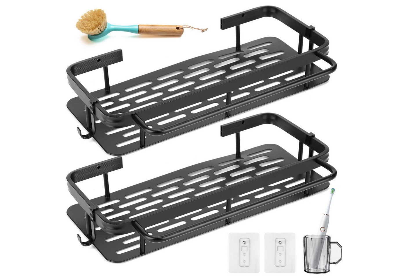 BlingBin Duschablage Ohne Bohren, Wasserdichter und Rostfreier Duschregal Aluminium, 2er Set 2-tlg., Badezimmer Duschablage Selbstklebendes für Bäder Küchen Duschgel Bild 5